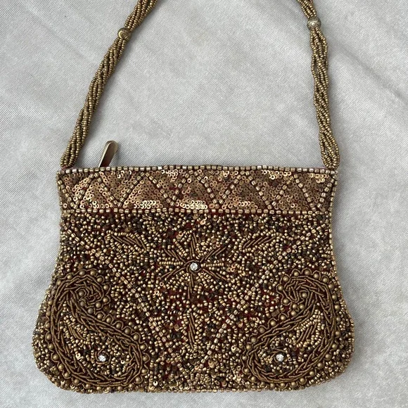 Beaded gold evening purse - Picture 2 of 7